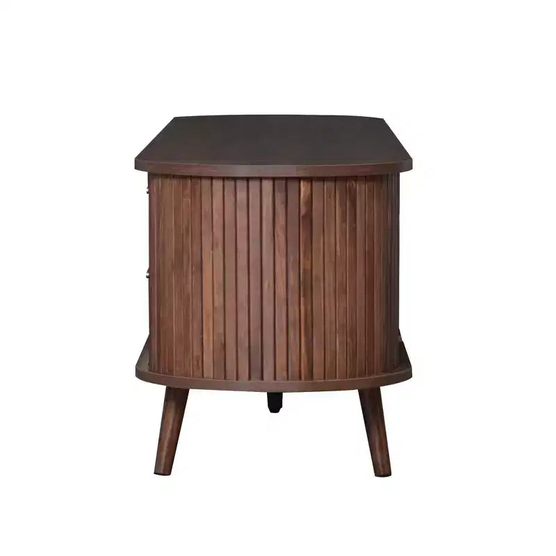TV Stand for TVs up to 80, Mid-Century Modern TV Console Media Console Entertainment Center with Sliding Doors & 2 Drawers, Dark Brown - ModernLuxe