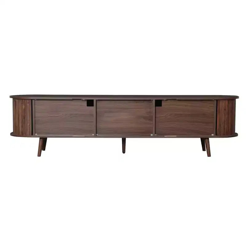 TV Stand for TVs up to 80, Mid-Century Modern TV Console Media Console Entertainment Center with Sliding Doors & 2 Drawers, Dark Brown - ModernLuxe