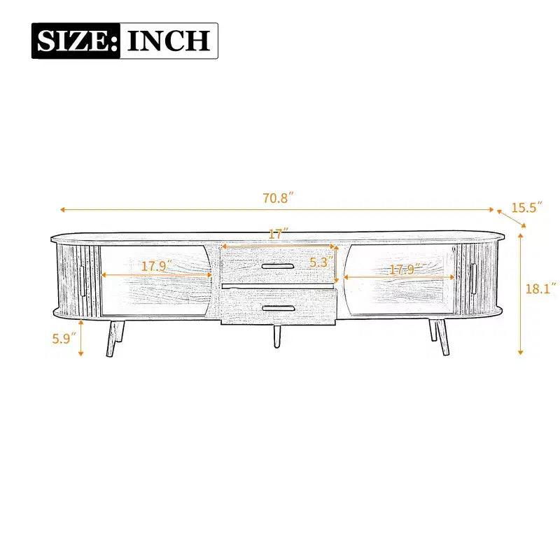 TV Stand for TVs up to 80, Mid-Century Modern TV Console Media Console Entertainment Center with Sliding Doors & 2 Drawers, Dark Brown - ModernLuxe