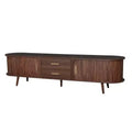 TV Stand for TVs up to 80, Mid-Century Modern TV Console Media Console Entertainment Center with Sliding Doors & 2 Drawers, Dark Brown - ModernLuxe