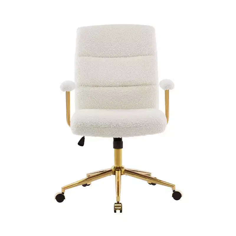 Okak Modern Fleece Office Chair with Goden Frame, 360 Swivel Comfy Chair with Adjustable Height and Wheels, Desk Chair for Study, Reading Room