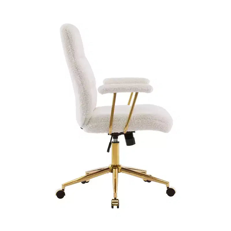 Okak Modern Fleece Office Chair with Goden Frame, 360 Swivel Comfy Chair with Adjustable Height and Wheels, Desk Chair for Study, Reading Room