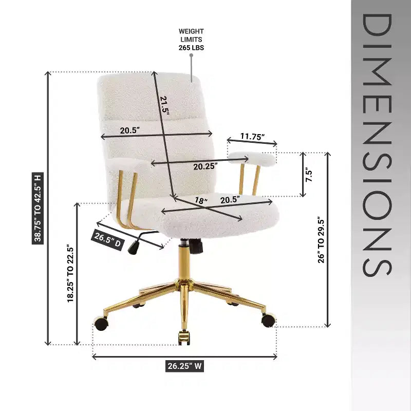 Okak Modern Fleece Office Chair with Goden Frame, 360 Swivel Comfy Chair with Adjustable Height and Wheels, Desk Chair for Study, Reading Room