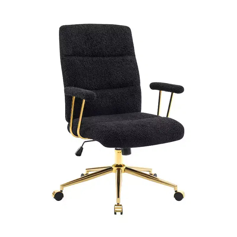 Okak Modern Fleece Office Chair with Goden Frame, 360 Swivel Comfy Chair with Adjustable Height and Wheels, Desk Chair for Study, Reading Room