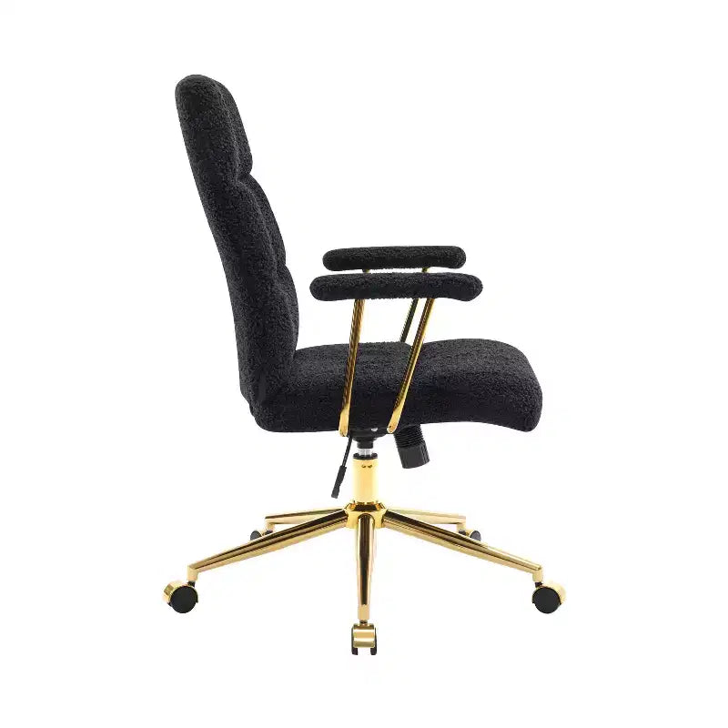 Okak Modern Fleece Office Chair with Goden Frame, 360 Swivel Comfy Chair with Adjustable Height and Wheels, Desk Chair for Study, Reading Room