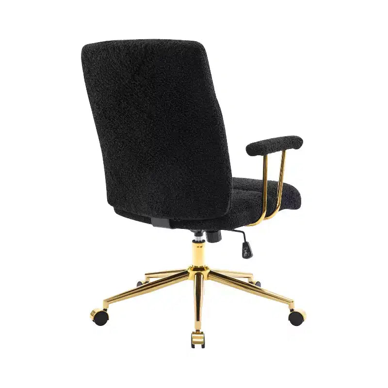 Okak Modern Fleece Office Chair with Goden Frame, 360 Swivel Comfy Chair with Adjustable Height and Wheels, Desk Chair for Study, Reading Room