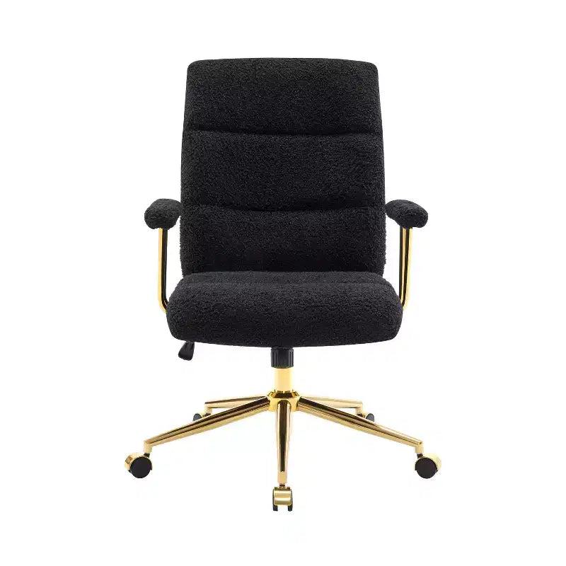 Okak Modern Fleece Office Chair with Goden Frame, 360 Swivel Comfy Chair with Adjustable Height and Wheels, Desk Chair for Study, Reading Room