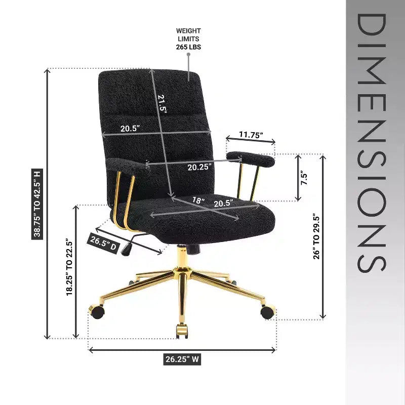 Okak Modern Fleece Office Chair with Goden Frame, 360 Swivel Comfy Chair with Adjustable Height and Wheels, Desk Chair for Study, Reading Room