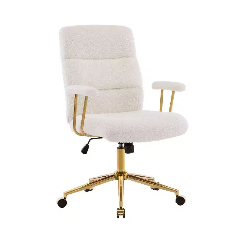 Okak Modern Fleece Office Chair with Goden Frame, 360 Swivel Comfy Chair with Adjustable Height and Wheels, Desk Chair for Study, Reading Room