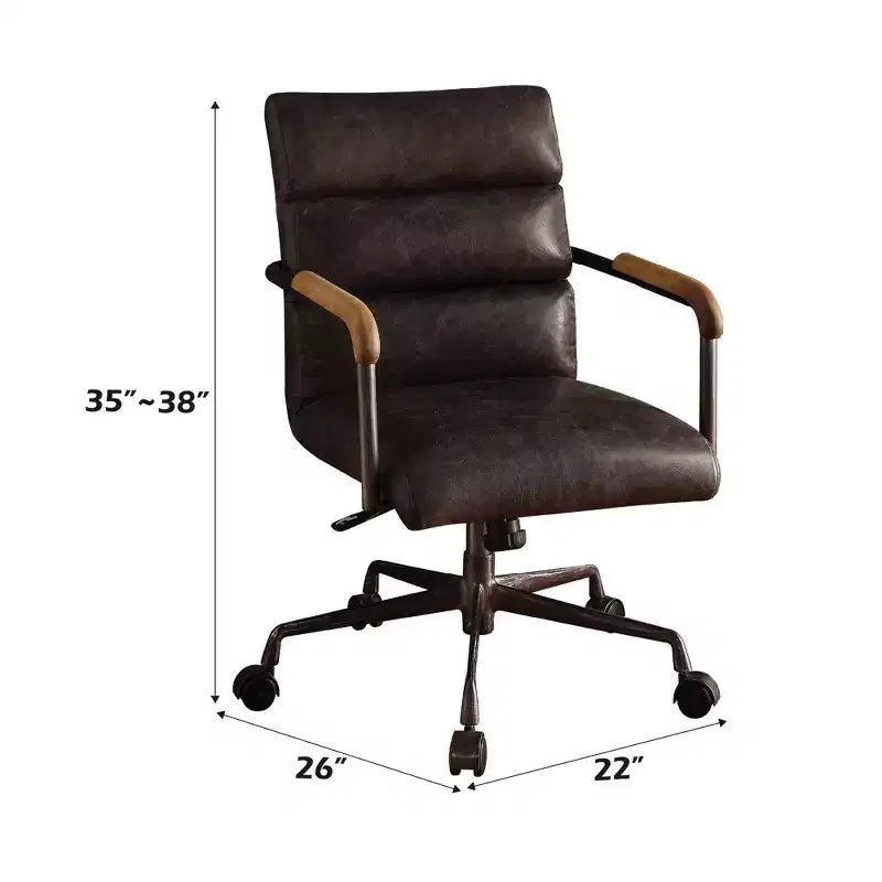 Okak Top Grain Leather Desk Chair, Executive Office Chair with Wooden Armrests and Metal Frame, Stylish Comfy Chair for Home, Office