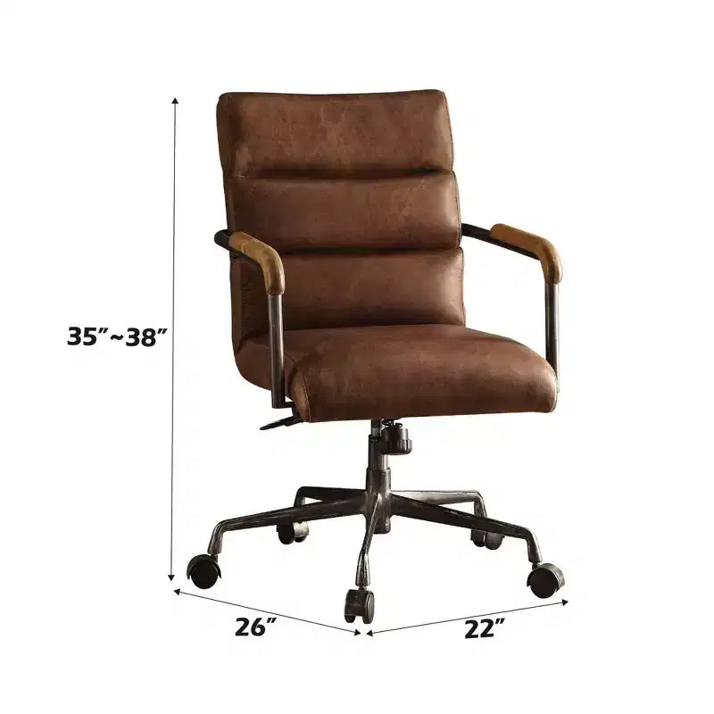 Okak Top Grain Leather Desk Chair, Executive Office Chair with Wooden Armrests and Metal Frame, Stylish Comfy Chair for Home, Office