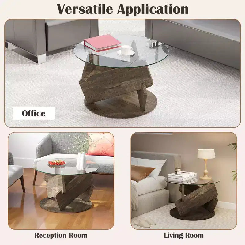 Costway Round Glass Coffee Table 32 Modern Center Table with Clear Tempered Glass Top
