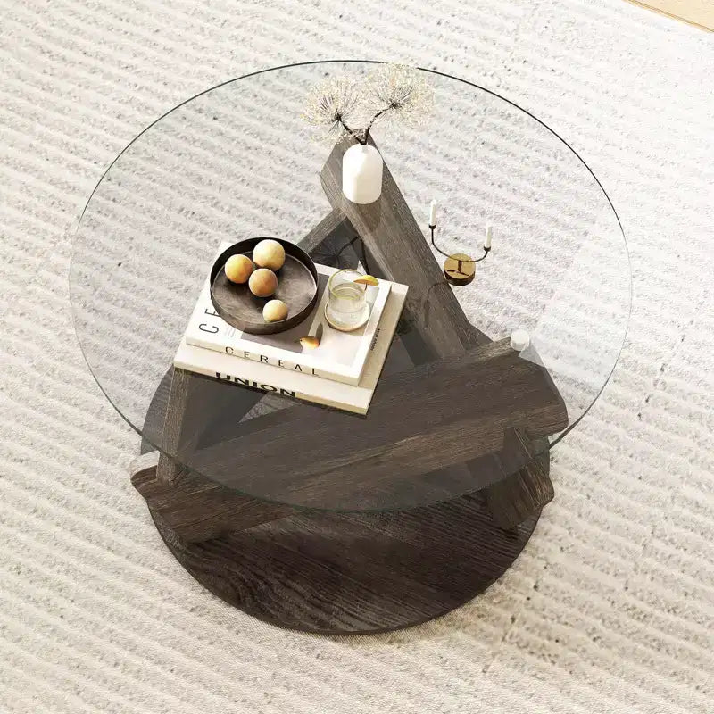 Costway Round Glass Coffee Table 32 Modern Center Table with Clear Tempered Glass Top