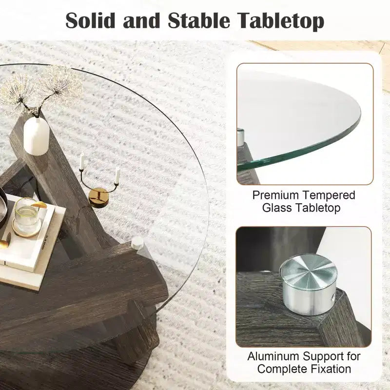 Costway Round Glass Coffee Table 32 Modern Center Table with Clear Tempered Glass Top