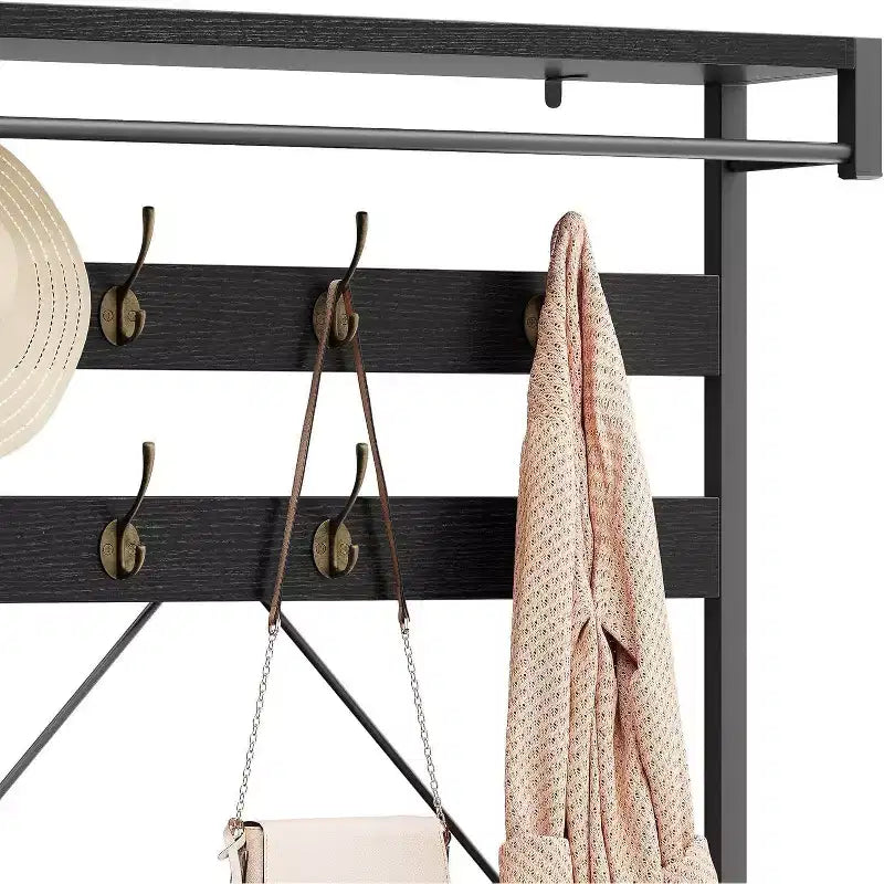 Coat Rack Shoe Bench 72in Tall Hall Tree Shoe Rack with Storage Shelf and Hooks, Removable Industrial Accent Furniture Metal Frame for Home