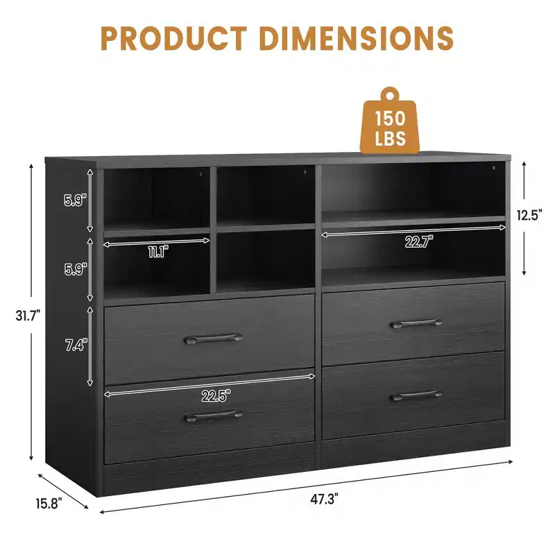 COZONY 4-Drawer Dresser with 6 Storage Cubbies, Modern Multi-Space Organizer for Bedroom & Living Room