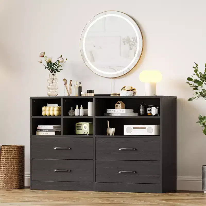 COZONY 4-Drawer Dresser with 6 Storage Cubbies, Modern Multi-Space Organizer for Bedroom & Living Room