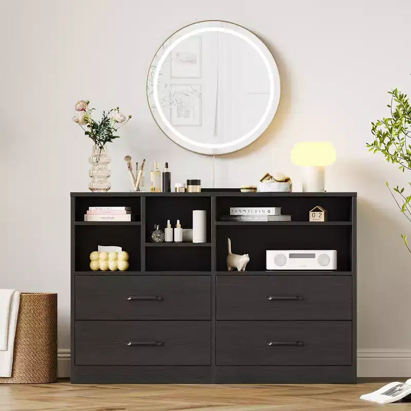 COZONY 4-Drawer Dresser with 6 Storage Cubbies, Modern Multi-Space Organizer for Bedroom & Living Room