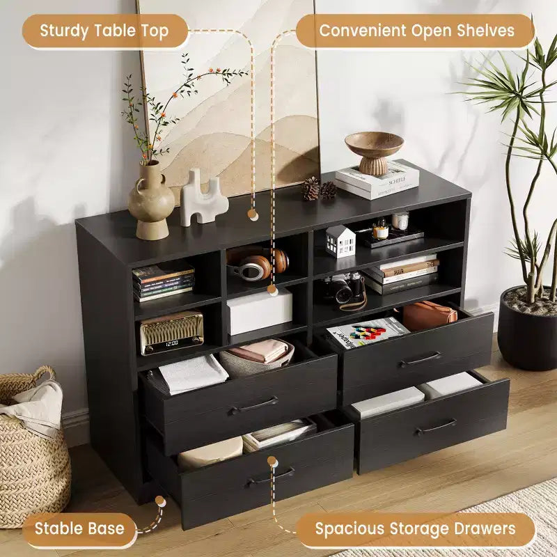 COZONY 4-Drawer Dresser with 6 Storage Cubbies, Modern Multi-Space Organizer for Bedroom & Living Room