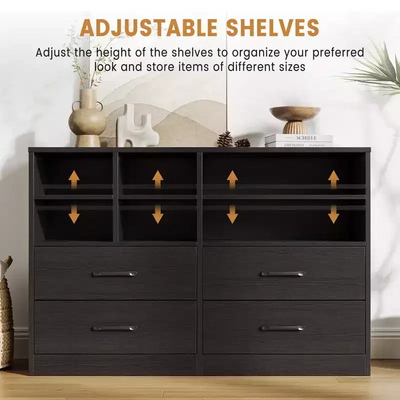 COZONY 4-Drawer Dresser with 6 Storage Cubbies, Modern Multi-Space Organizer for Bedroom & Living Room