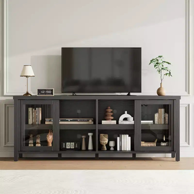 TV Stand for 65 Inch, Entertainment Center with Storage Cabinet and 4 Sliding Glass Doors, Mid Century Modern Media TV Console Table for Living Room