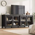 TV Stand for 65 Inch, Entertainment Center with Storage Cabinet and 4 Sliding Glass Doors, Mid Century Modern Media TV Console Table for Living Room