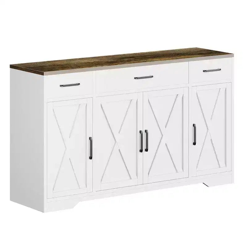 Coolmee Buffet Cabinet with Drawers, 55 inch Wood Coffee Bar Large Sideboard Buffet Storage Cabinet with Shelves and Doors for Kitchen Dining Room