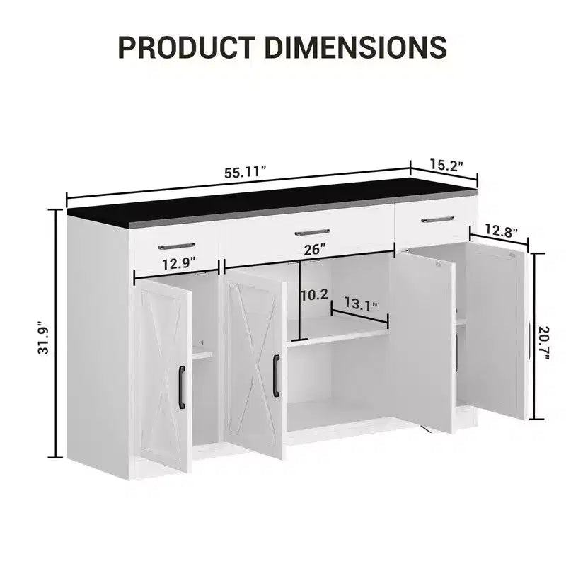 Coolmee Buffet Cabinet with Drawers, 55 inch Wood Coffee Bar Large Sideboard Buffet Storage Cabinet with Shelves and Doors for Kitchen Dining Room