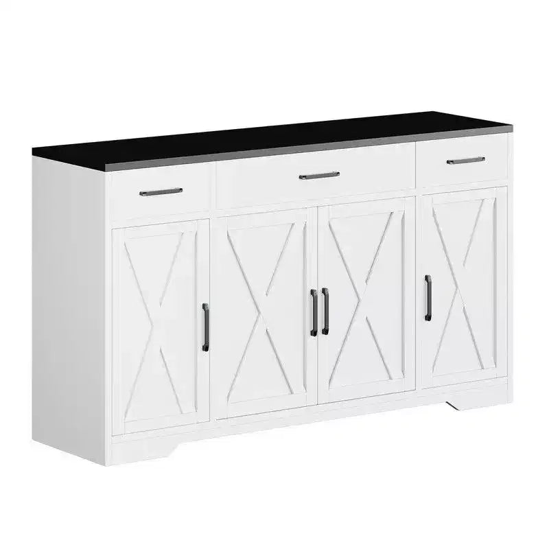 Coolmee Buffet Cabinet with Drawers, 55 inch Wood Coffee Bar Large Sideboard Buffet Storage Cabinet with Shelves and Doors for Kitchen Dining Room