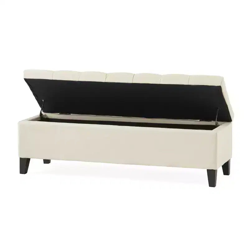 EHMKNP Square Ottoman Contemporary Button-Tufted Diamond-Stitched Storage Ottoman,Beige Fabric, 51.57