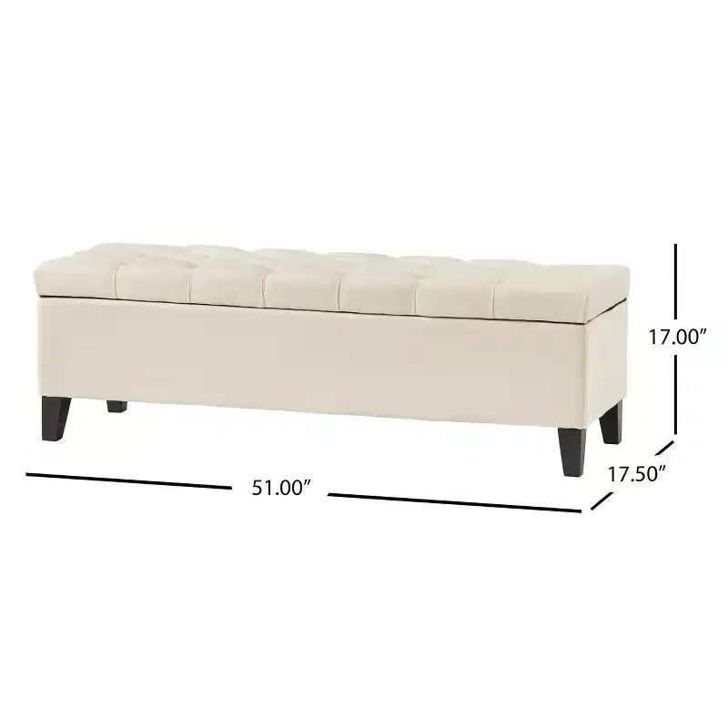 EHMKNP Square Ottoman Contemporary Button-Tufted Diamond-Stitched Storage Ottoman,Beige Fabric, 51.57