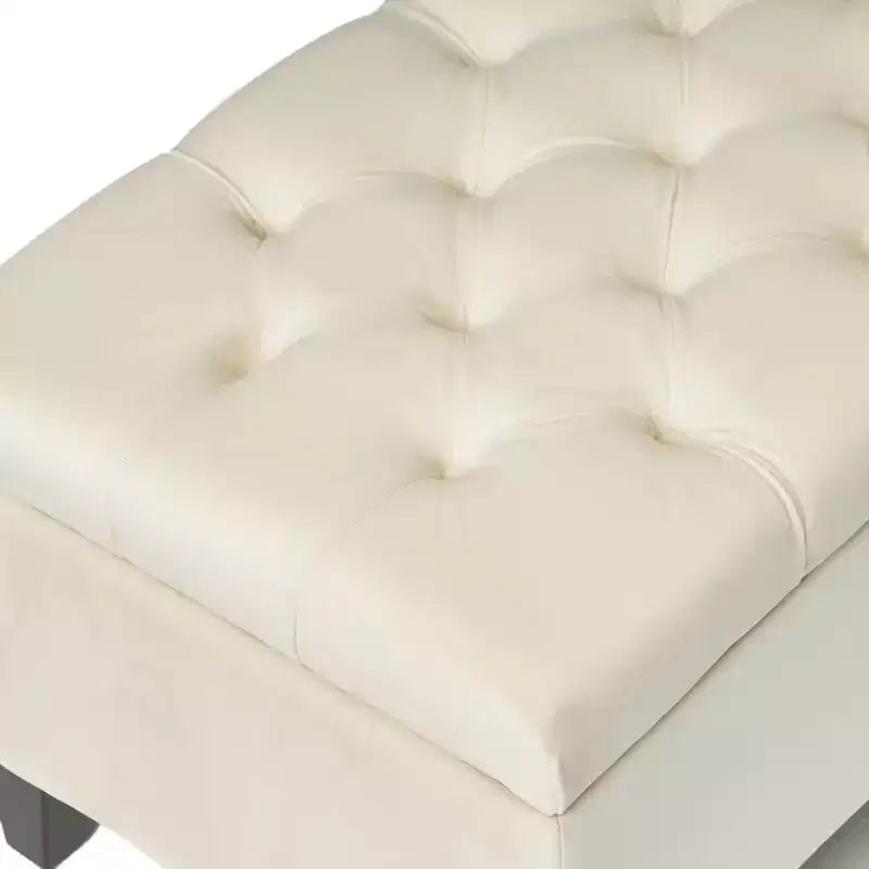 EHMKNP Square Ottoman Contemporary Button-Tufted Diamond-Stitched Storage Ottoman,Beige Fabric, 51.57