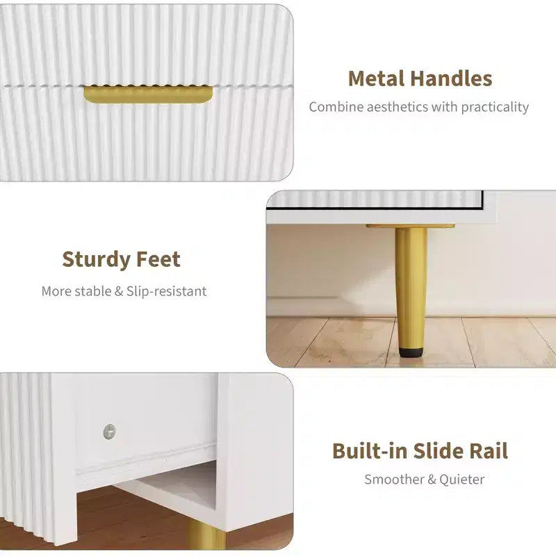 GustoWave Fluted Dresser for Bedroom with 5 Drawers, Wooden Chest of Drawers with Metal Handle & Feet, Natural Dresser for Living Room, Bedroom
