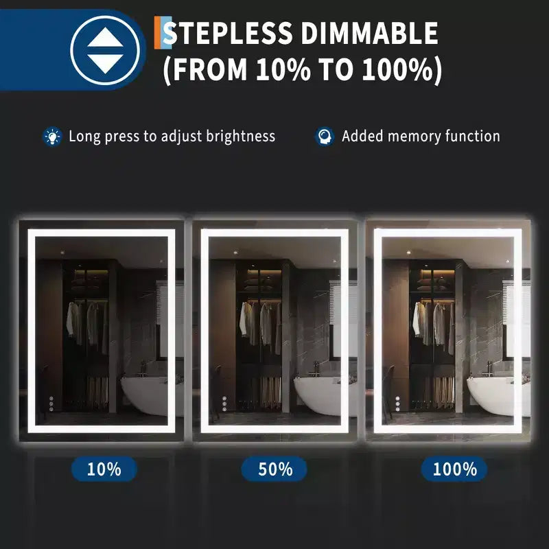 Bathroom Mirror , Frameless Vanity Mirror with Anti-Fog & Dimmable Lights