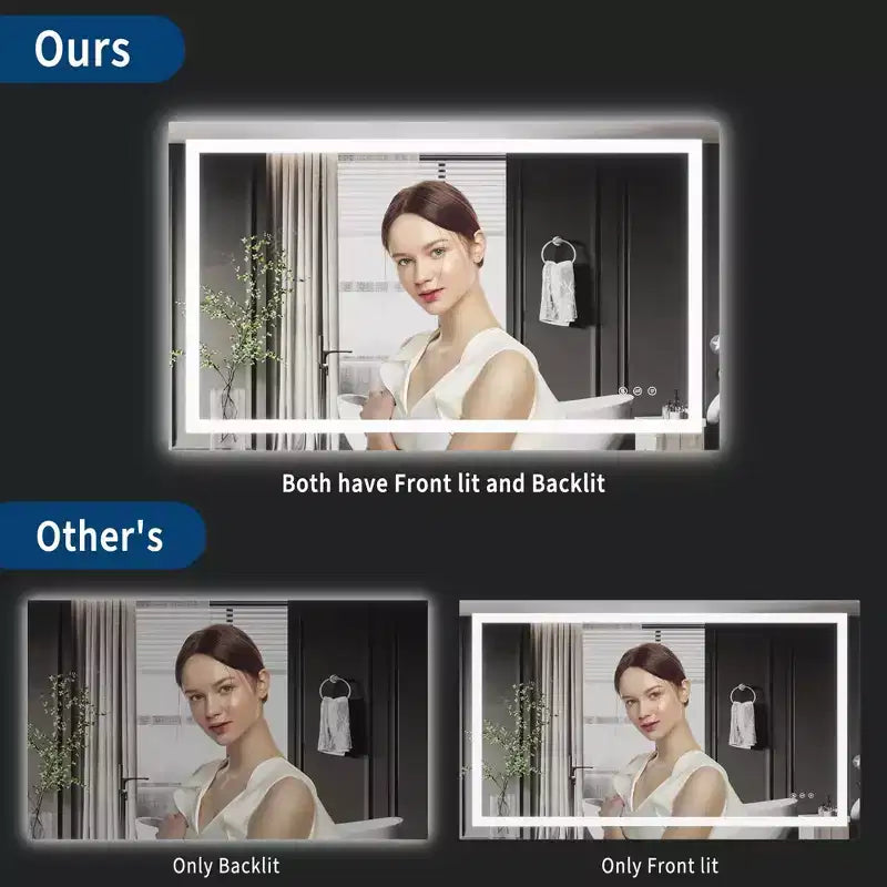 Bathroom Mirror , Frameless Vanity Mirror with Anti-Fog & Dimmable Lights