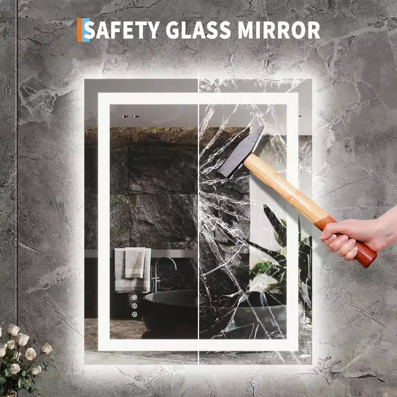 Bathroom Mirror , Frameless Vanity Mirror with Anti-Fog & Dimmable Lights