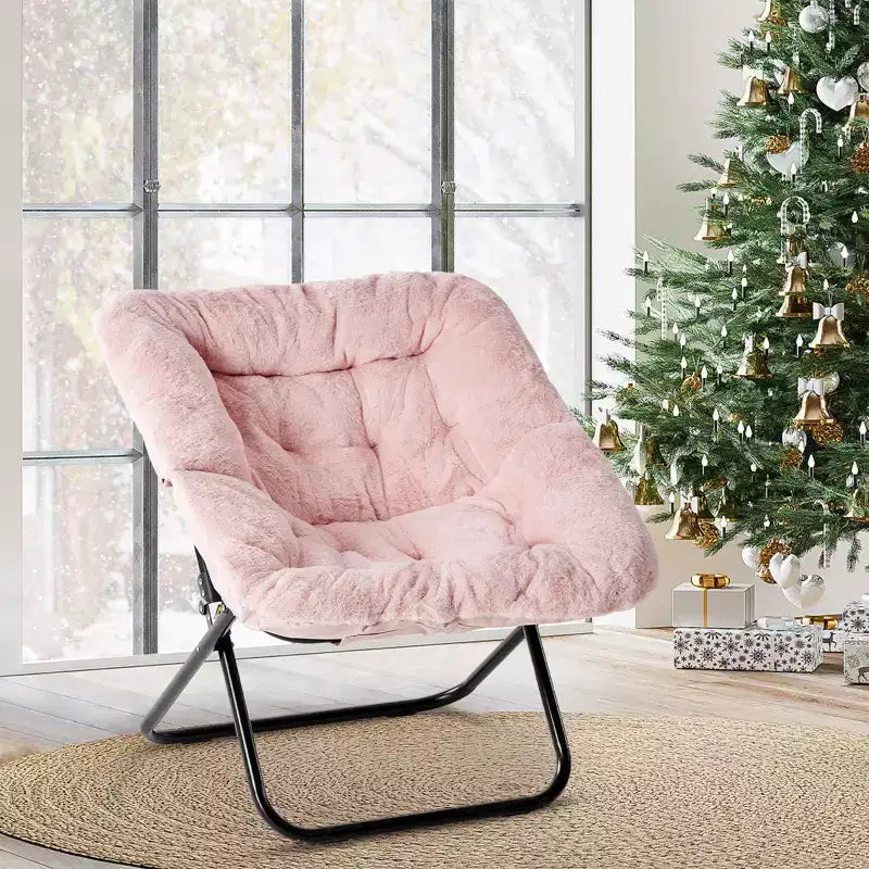 JIONJOY Soft Faux Fur Folding Lounge Chair - Large Size for Adults/Teens, Foldable Reading Chair