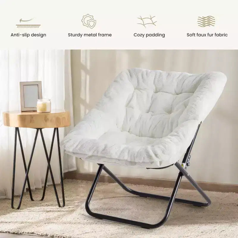 JIONJOY Soft Faux Fur Folding Lounge Chair - Large Size for Adults/Teens, Foldable Reading Chair