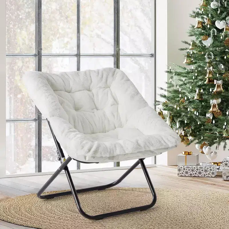 JIONJOY Soft Faux Fur Folding Lounge Chair - Large Size for Adults/Teens, Foldable Reading Chair