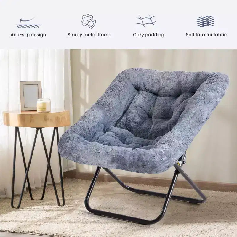 JIONJOY Soft Faux Fur Folding Lounge Chair - Large Size for Adults/Teens, Foldable Reading Chair