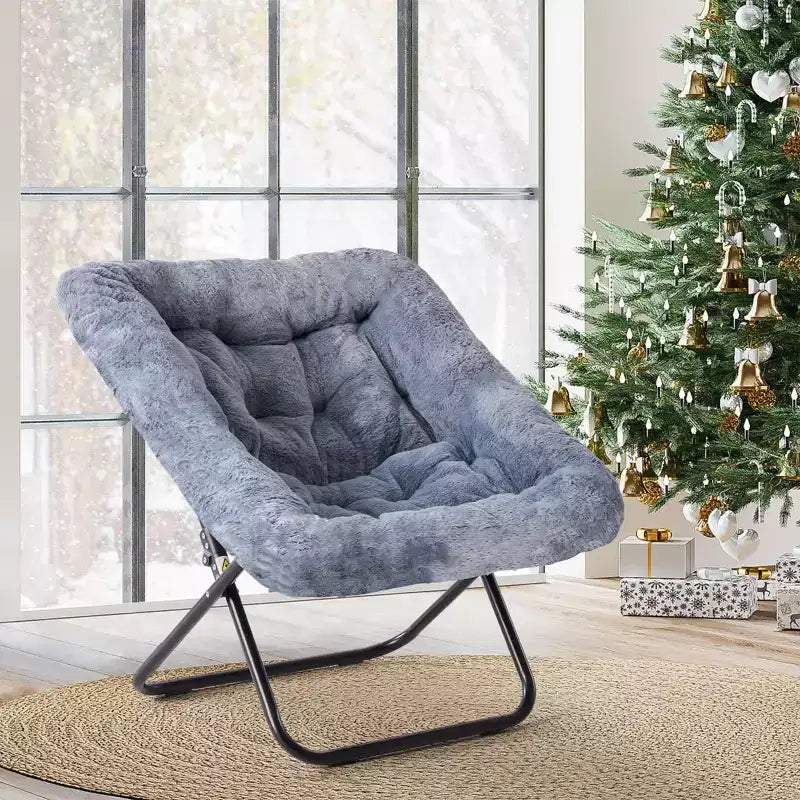 JIONJOY Soft Faux Fur Folding Lounge Chair - Large Size for Adults/Teens, Foldable Reading Chair