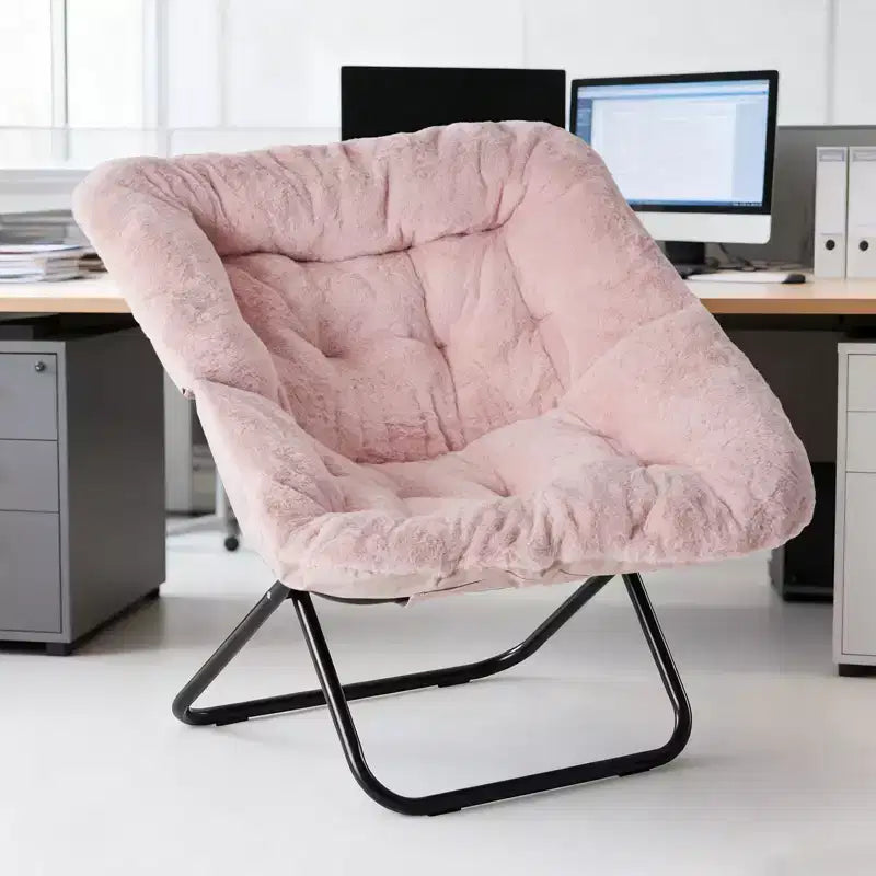 JIONJOY Soft Faux Fur Folding Lounge Chair - Large Size for Adults/Teens, Foldable Reading Chair