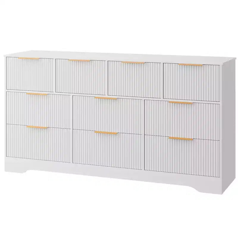 10 Drawer Dresser for Bedroom,59W Wooden Chest of Drawers with Gold Handles, Fluted Large Dresser TV Stand, Clothes Storage Organizer for Bedroom