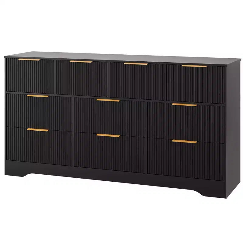10 Drawer Dresser for Bedroom,59W Wooden Chest of Drawers with Gold Handles, Fluted Large Dresser TV Stand, Clothes Storage Organizer for Bedroom