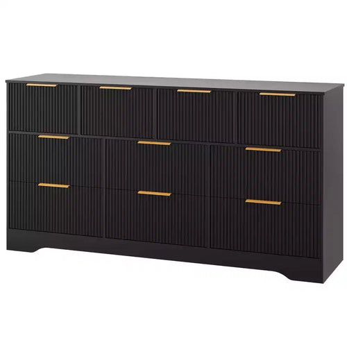 10 Drawer Dresser for Bedroom,59W Wooden Chest of Drawers with Gold Handles, Fluted Large Dresser TV Stand, Clothes Storage Organizer for Bedroom