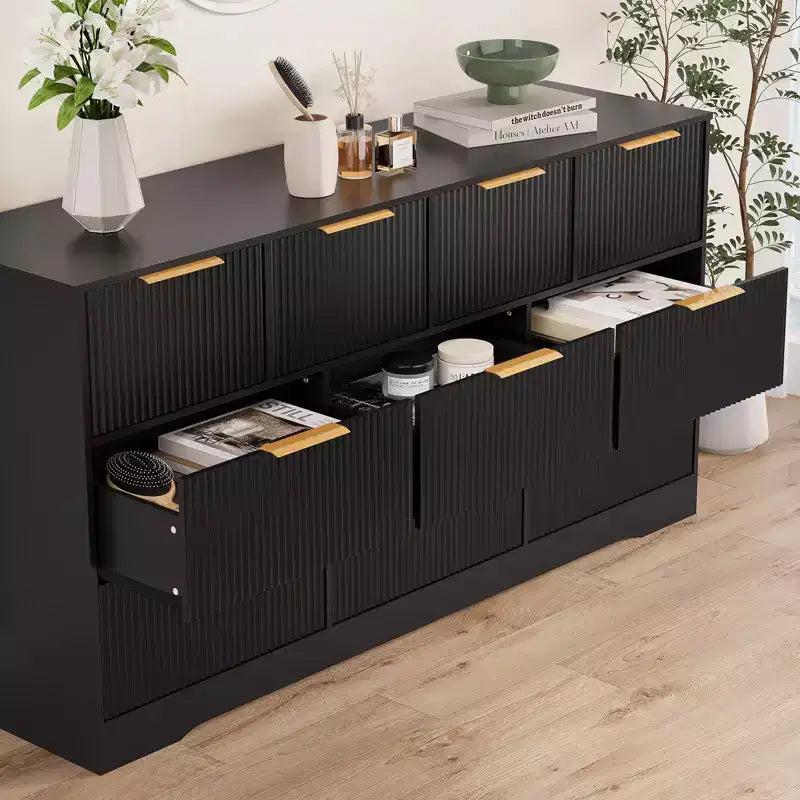 10 Drawer Dresser for Bedroom,59W Wooden Chest of Drawers with Gold Handles, Fluted Large Dresser TV Stand, Clothes Storage Organizer for Bedroom