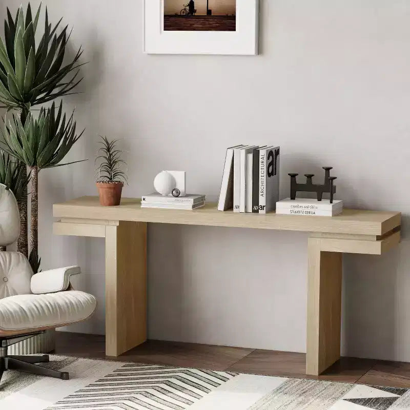 Okak 66IN Minimalist Console Table with Wood Veneering, Extra Wide Entryway Table with Thick Tabletop, Accent Table for Hallway, Living Room