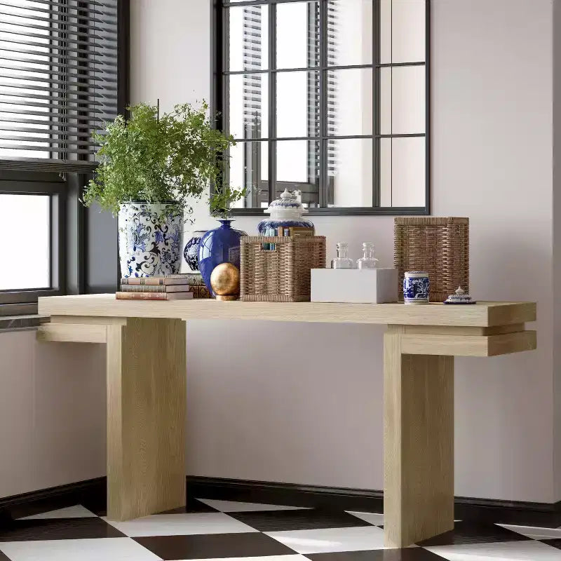 Okak 66IN Minimalist Console Table with Wood Veneering, Extra Wide Entryway Table with Thick Tabletop, Accent Table for Hallway, Living Room
