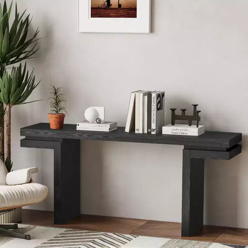 Okak 66IN Minimalist Console Table with Wood Veneering, Extra Wide Entryway Table with Thick Tabletop, Accent Table for Hallway, Living Room