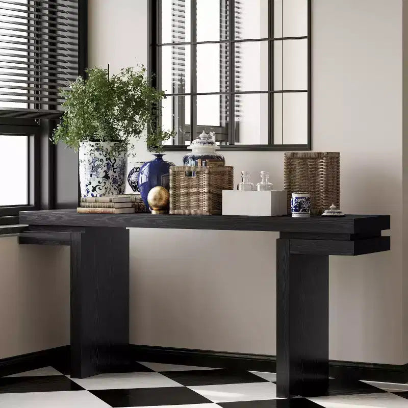 Okak 66IN Minimalist Console Table with Wood Veneering, Extra Wide Entryway Table with Thick Tabletop, Accent Table for Hallway, Living Room